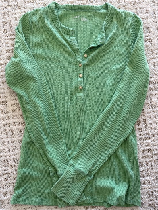 aerie Tops - aerie Green Waffle-Knit Henley Long Sleeve Top